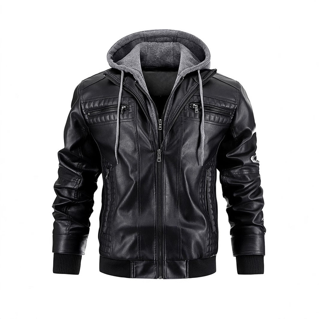 Herren modische Lederjacke mit abnehmbarem Kapuzenfutter Echoarchiv
