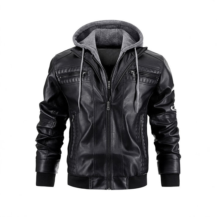 Herren modische Lederjacke mit abnehmbarem Kapuzenfutter Echoarchiv