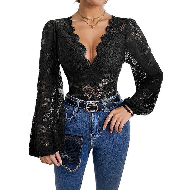 Damen Elegantes Spitzenoberteil mit tiefem V-Ausschnitt Echo Archiv