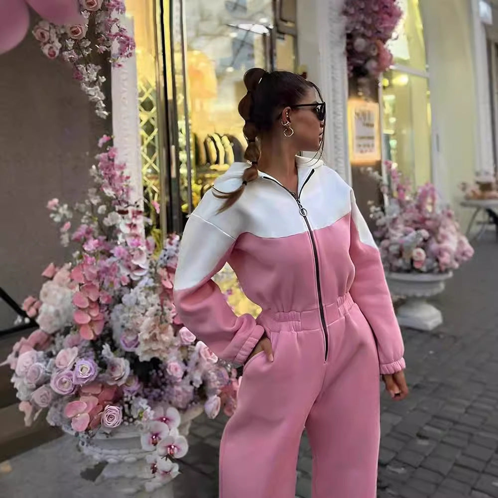 Damen nan zweiteiliges Crop-Zip-Hoodie und Highwaist Relaxhose mit weitem Bein Echo Archiv