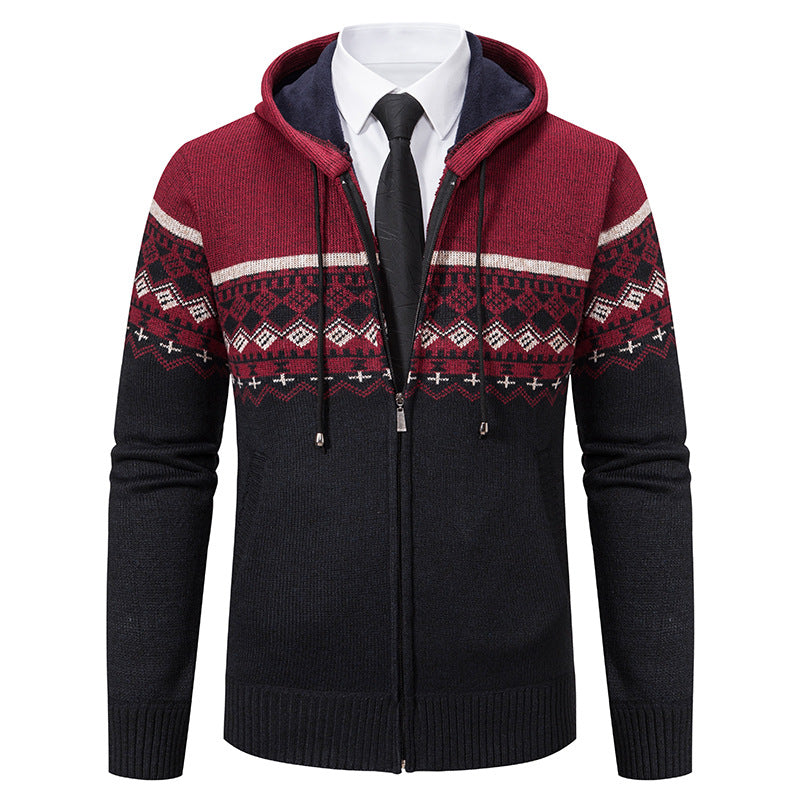 Herren modische Strickjacke mit Kapuze und Jacquard-Muster Echoarchiv