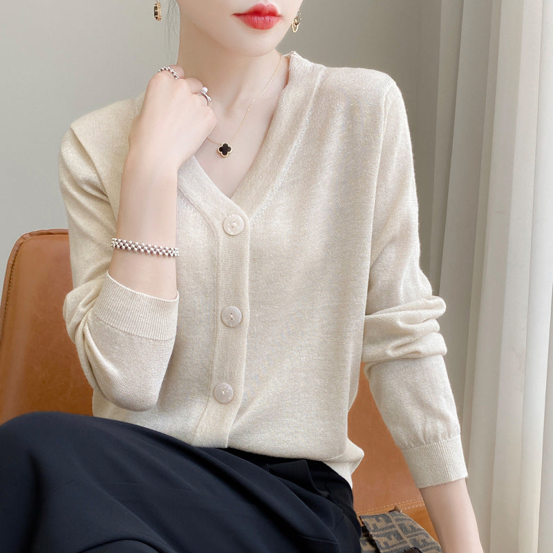 Damen Leichter V‑Ausschnitt-Cardigan mit seitlichem Saumschlitz und geripptem Bund Echoarchiv