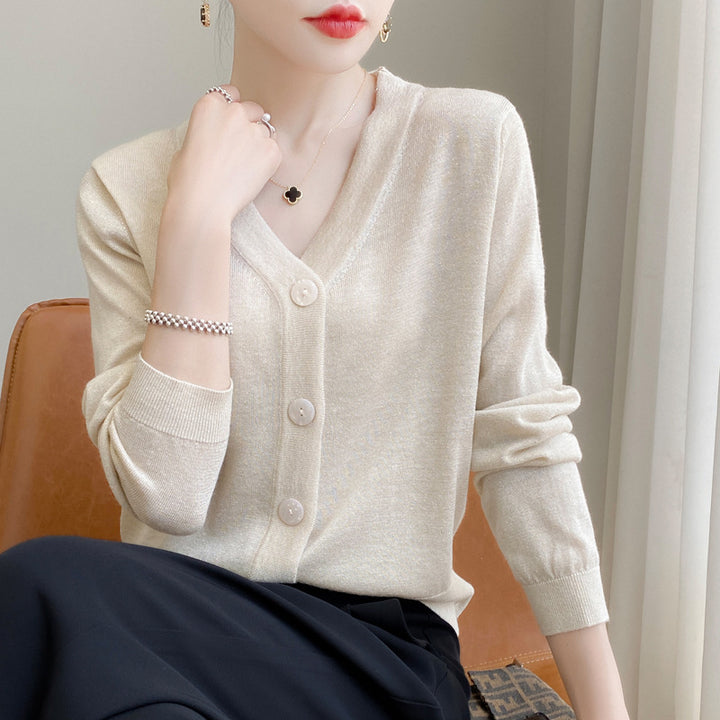 Damen Leichter V‑Ausschnitt-Cardigan mit seitlichem Saumschlitz und geripptem Bund Echoarchiv