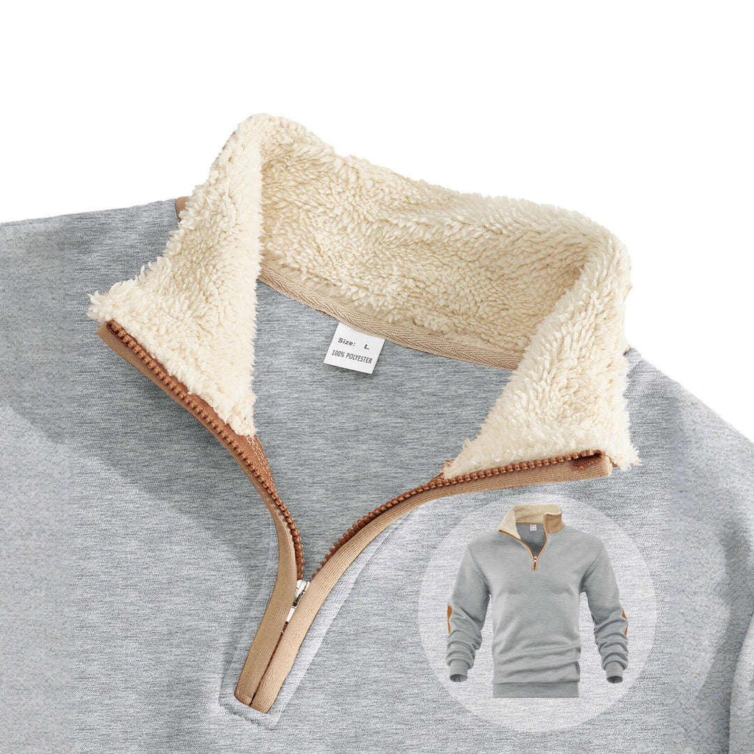 Herren Mikrofleece-Pullover mit Stehkragen und kontrastierenden Ellbogen-Patches Echoarchiv