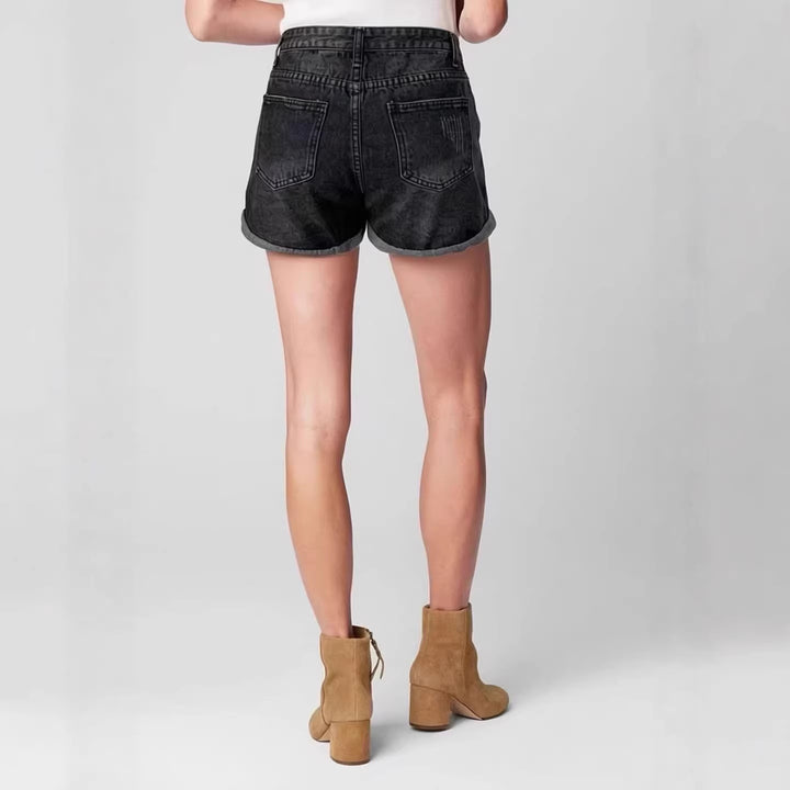 Damen Destroyed Denim-Shorts mit hohem Bund und stylischem Fransen-Look Echo Archiv