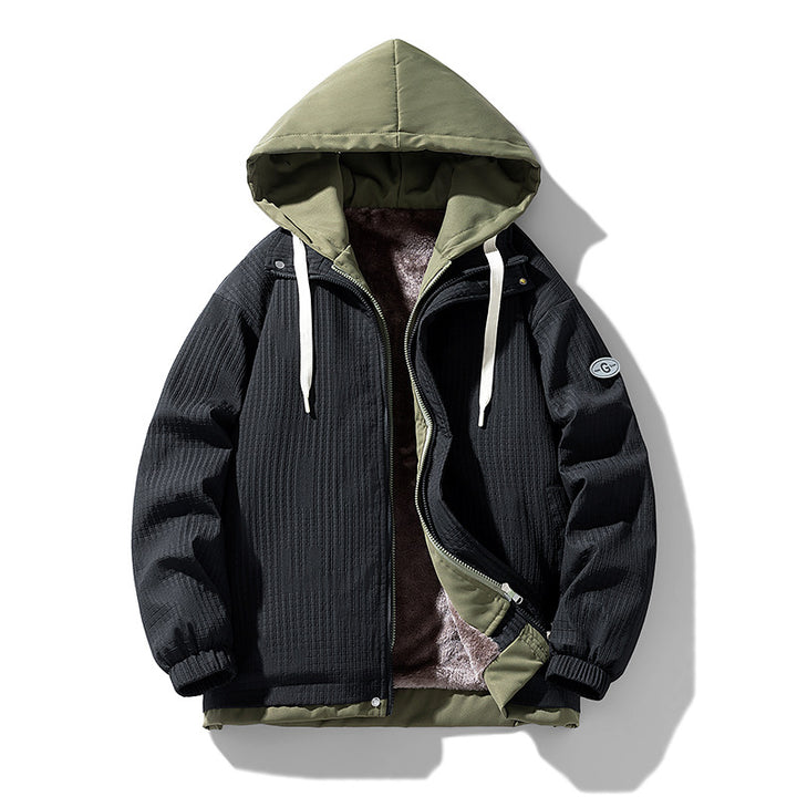 Herren Zweilagige Kapuzenjacke mit Fleece-Innenfutter und Allover-Sketch-Print – Taviero