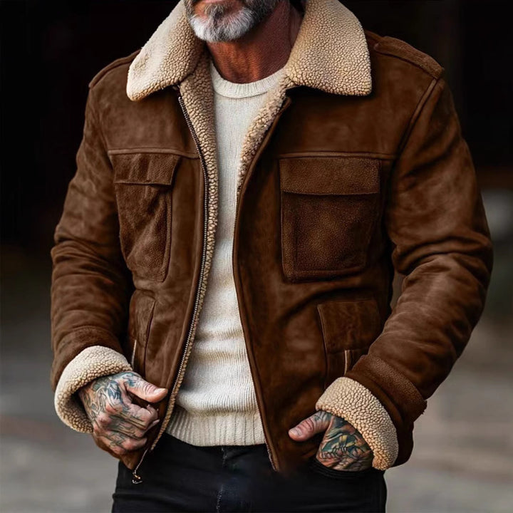 Herren nan Aviator-Lederjacke mit Lammfellimitat-Futter, aufgesetzten Brusttaschen und Reißverschluss Echo Archiv