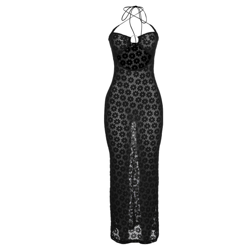 Damen Transparente Maxikleid mit Blumenmuster und aufregendem Schlitz Echo Archiv