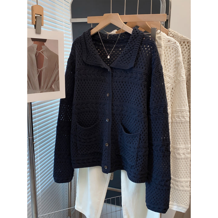 Damen Lässige Strickjacke im Lochmuster Echoarchiv