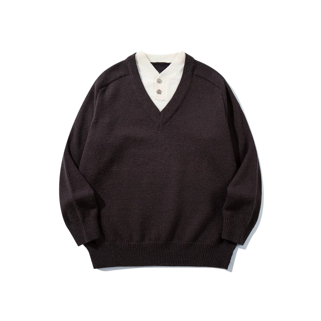 Herren Pullover mit tiefem V-Ausschnitt und eingearbeitetem Henley‑Kragen Echoarchiv