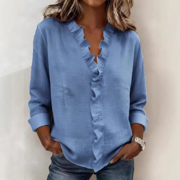 Damen romantische Bluse mit Rüschendetails und V-Ausschnitt Echo Archiv