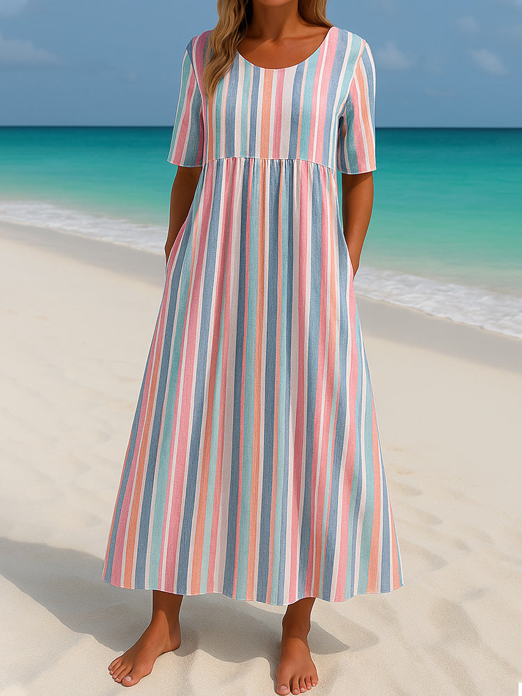 Damen lässiges Maxikleid mit hellen Streifen Echo Archiv