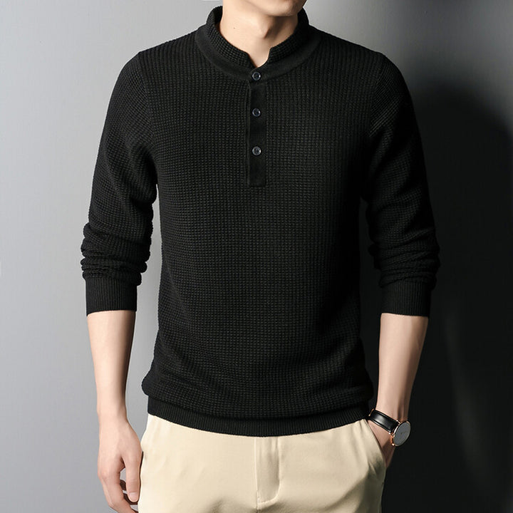 Herren Strukturierter Langarm-Pullover mit Knopfleiste Echoarchiv