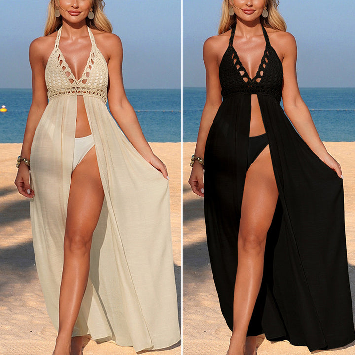 Damen Häkel-Strandüberwurf mit tiefem V-Ausschnitt und eleganter geschlitzt Konstruktion Echo Archiv