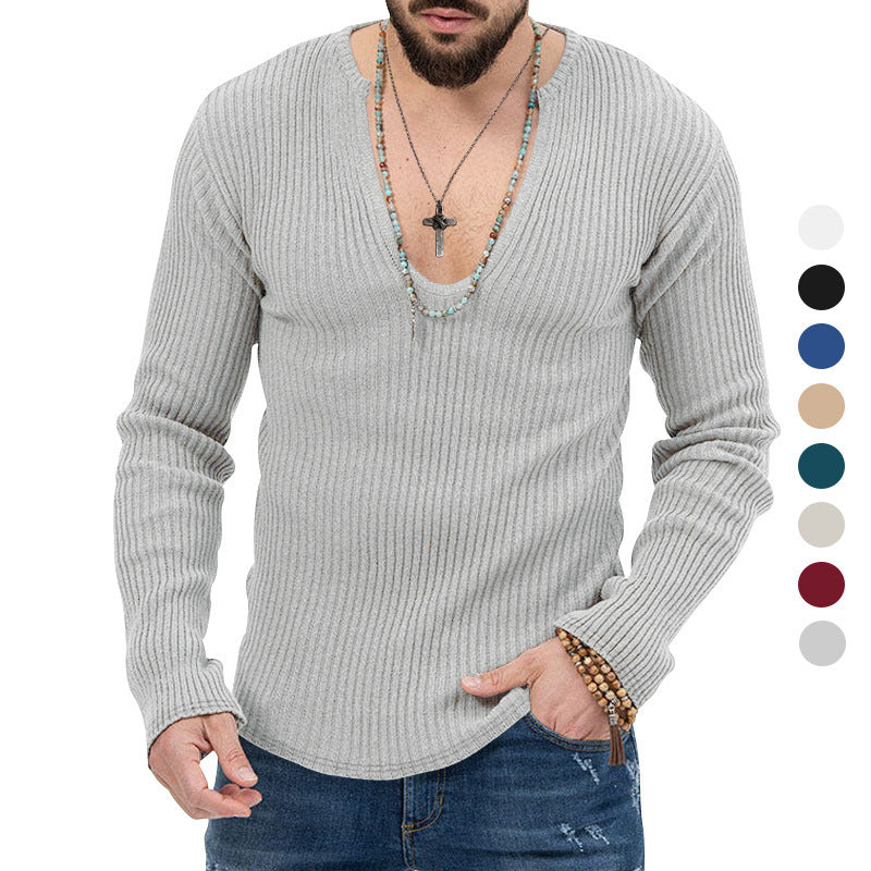 Herren Langarmshirt mit strukturiertem V-Ausschnitt und Rippdesign Echoarchiv