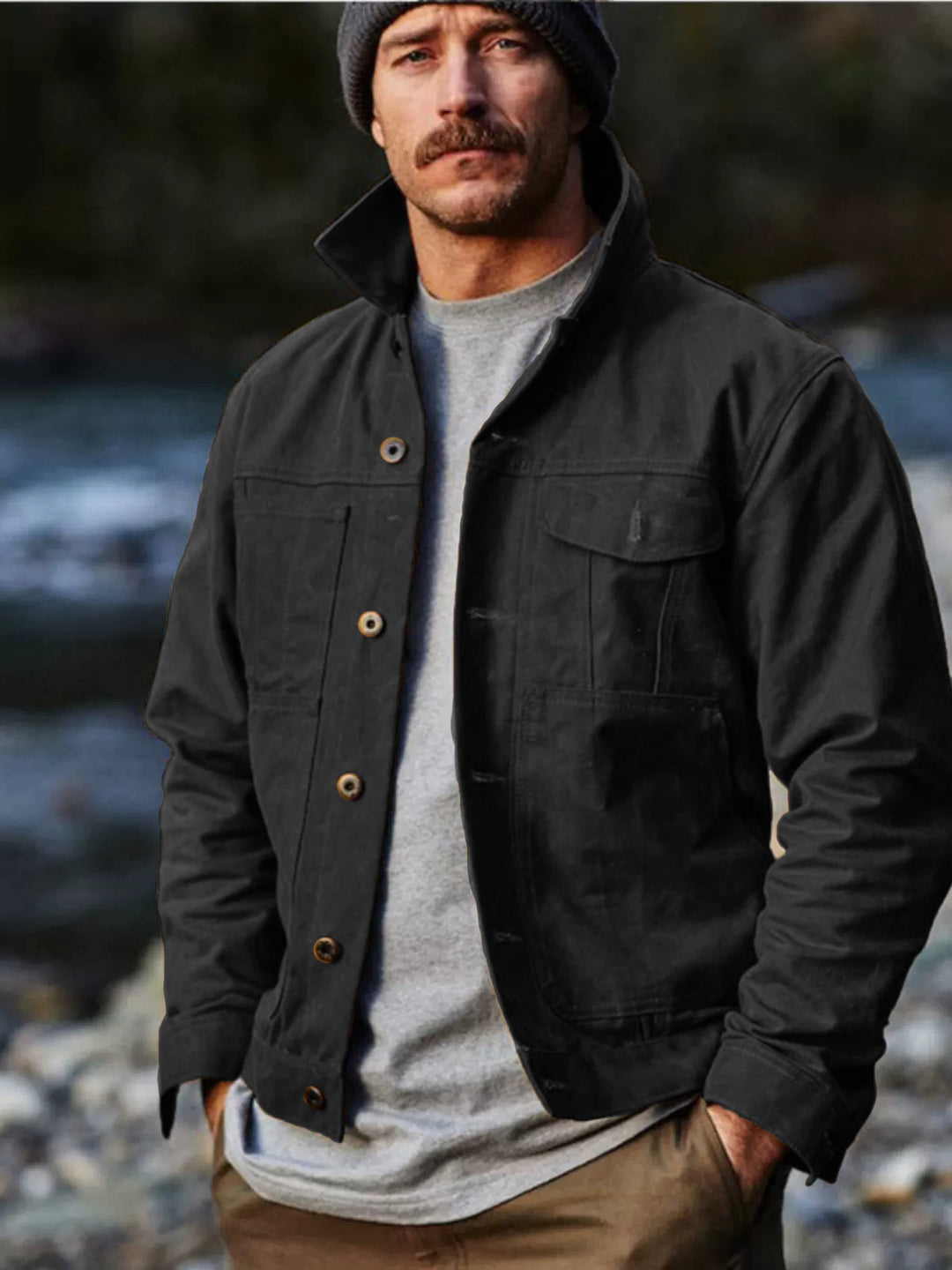 Herren leichte Utility-Jacke mit praktischen Taschen und stylischem Stehkragen Echoarchiv
