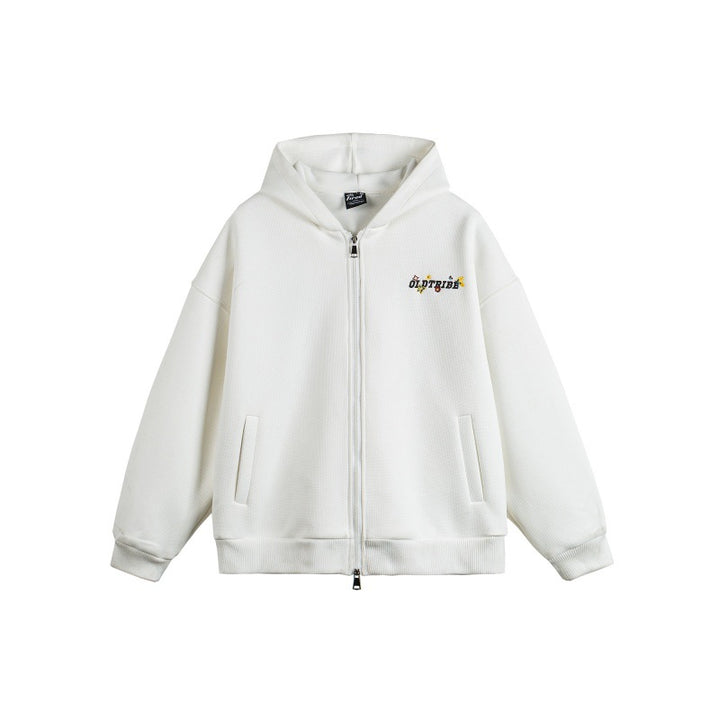 Unisex Kapuzen‑Zipjacke aus strukturierter Waffelqualität im Boxy‑Cut mit Zwei‑Wege‑Reißverschluss Echoarchiv