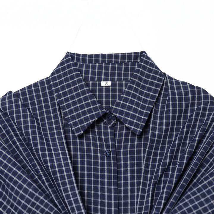 Damen Karo-Bluse mit Knotendetail und Oversize-Schnitt Echoarchiv