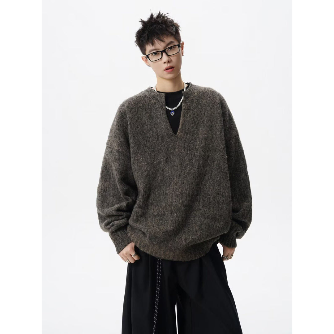 Herren Oversized Grobstrickpullover mit V-Ausschnitt Echoarchiv