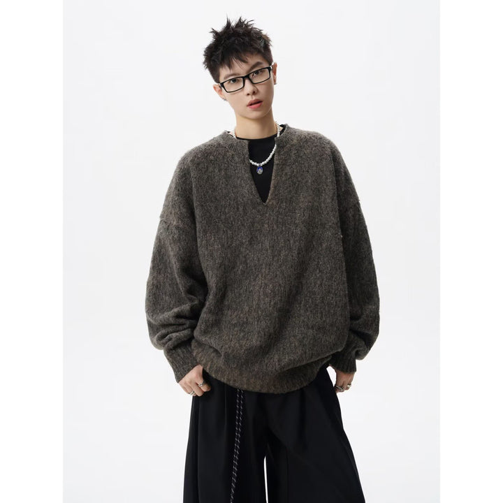 Herren Oversized Grobstrickpullover mit V-Ausschnitt Echoarchiv