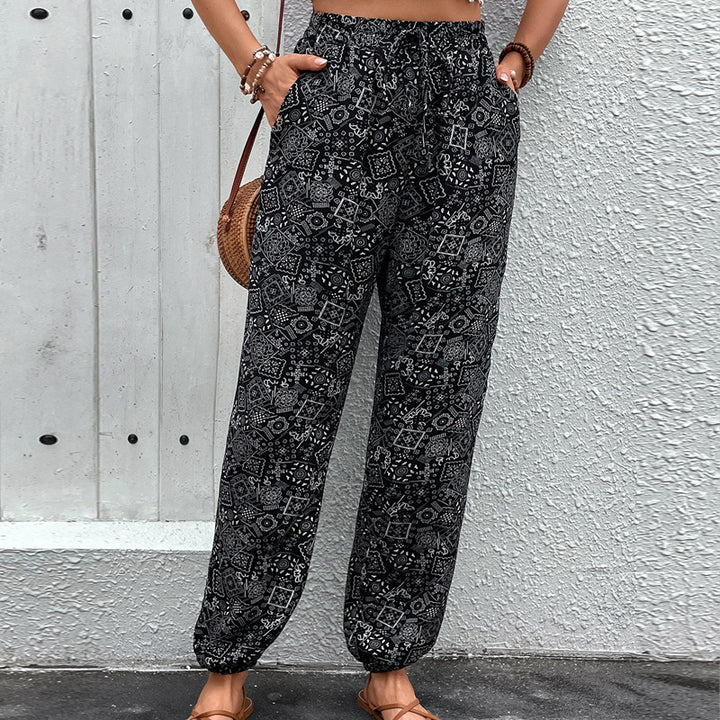 Damen Boho-Haremshose mit elastischem Taillenbund, Kordelzug und Seitentaschen – Avélisse