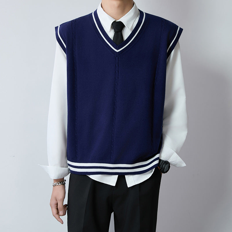 Herren Eleganter V-Ausschnitt Strickpullover mit Knopfleiste Echoarchiv