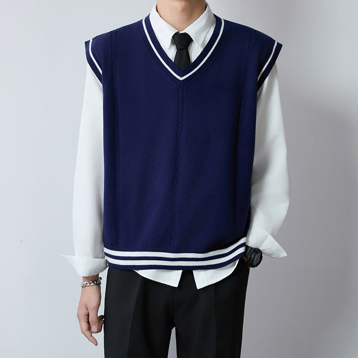 Herren Eleganter V-Ausschnitt Strickpullover mit Knopfleiste Echoarchiv
