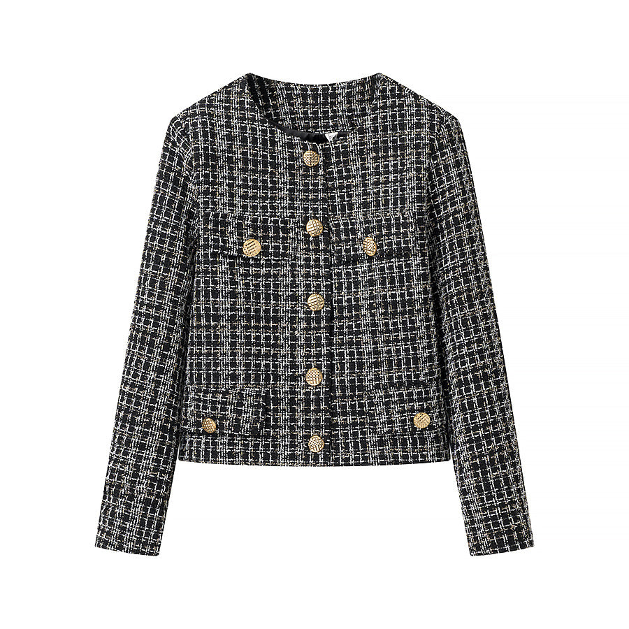 Damen Bouclé-Tweed-Jacke mit Zierknöpfen und kastiger Cropped-Silhouette Echo Archiv