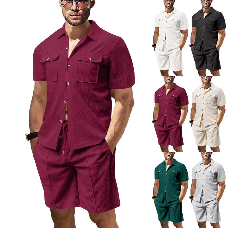Herren lässiges Kurzarm-Hemd mit seitlichen Taschen und passenden Shorts Echoarchiv