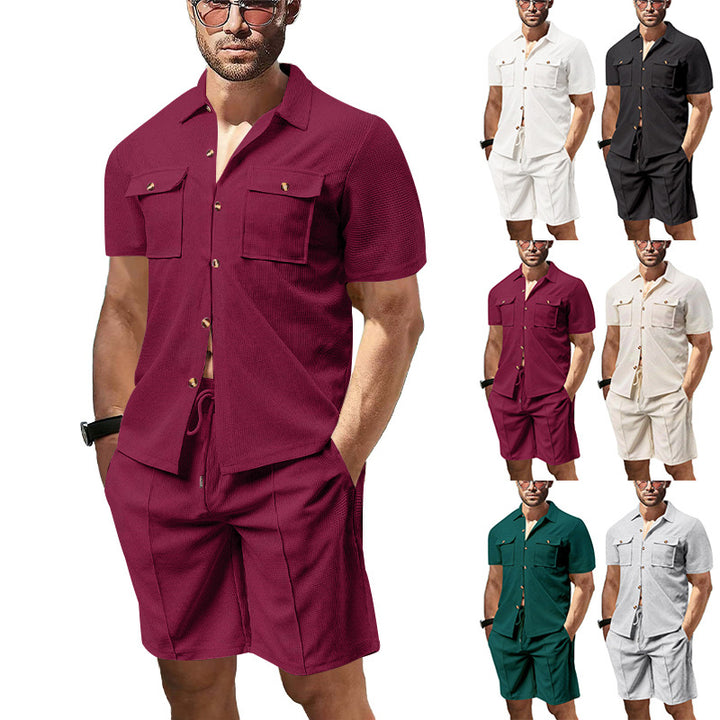 Herren lässiges Kurzarm-Hemd mit seitlichen Taschen und passenden Shorts Echoarchiv