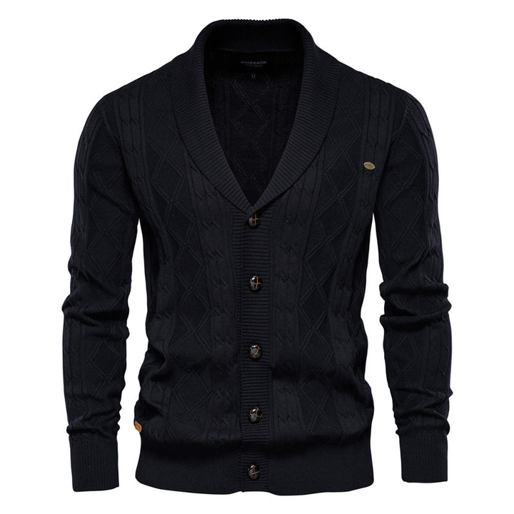 Herren Strickjacke mit stilvollem Überkragen und klassischem Muster Echoarchiv