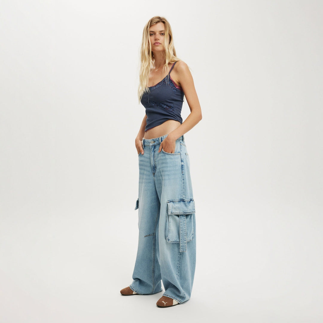 Damen lässige Cargo-Jeans im weiten Schnitt mit praktischen Taschen Echo Archiv