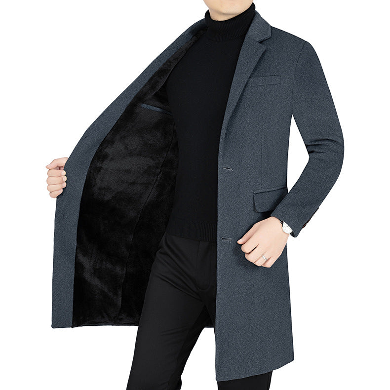 Herren Langer Wollmix-Mantel mit durchgehendem Kunstfell-Futter und schlanker Silhouette – Montevé