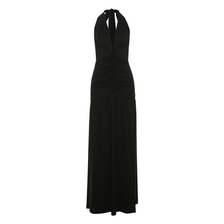 Damen Elegantes Maxikleid mit tiefem V-Ausschnitt und dekorativen Rüschendetails Echo Archiv