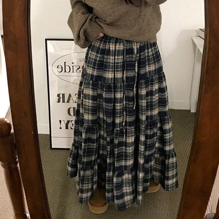 Damen Langer, karierter Maxi-Rock im Lagenlook Echo Archiv