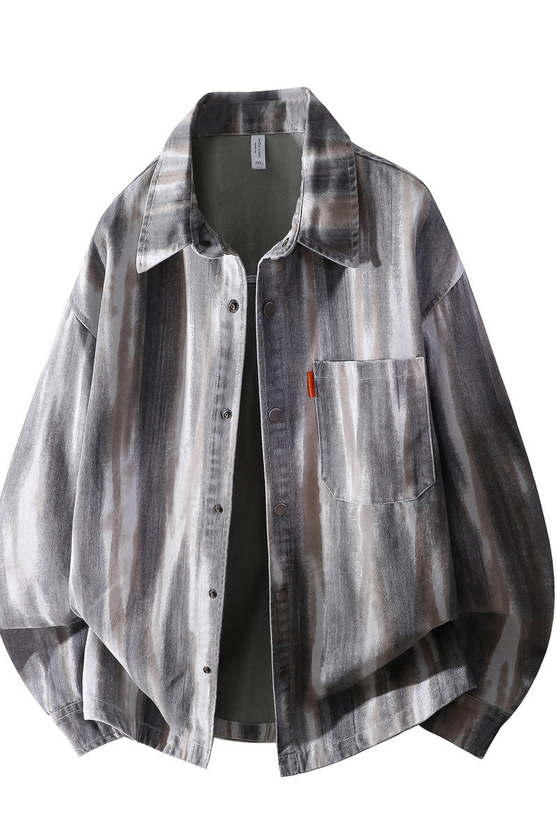 Herren Oversize-Überhemdjacke im Aquarell‑Streifenlook mit Brusttasche & softem Baumwollmix Echoarchiv