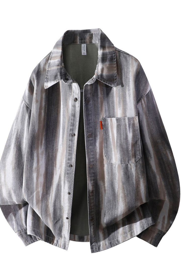 Herren Oversize-Überhemdjacke im Aquarell‑Streifenlook mit Brusttasche & softem Baumwollmix Echoarchiv