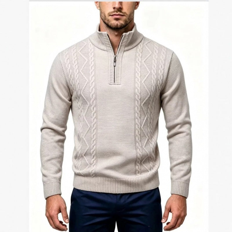 Herren Strukturierter Halbzip-Pullover mit Stehkragen und Zopfmuster-Details Echo Archiv