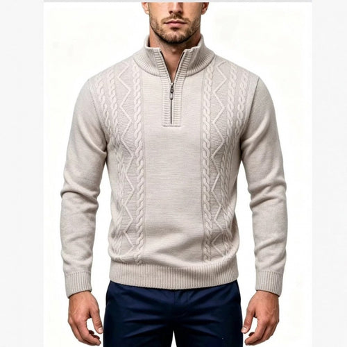 Herren Strukturierter Halbzip-Pullover mit Stehkragen und Zopfmuster-Details Echo Archiv