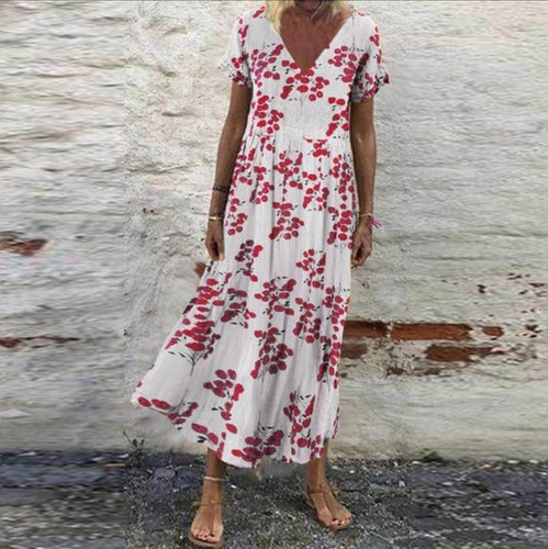Damen nan V-Ausschnitt-Maxikleid mit feinem Faltenrock, Empire-Passe und Kurzarm Echo Archiv