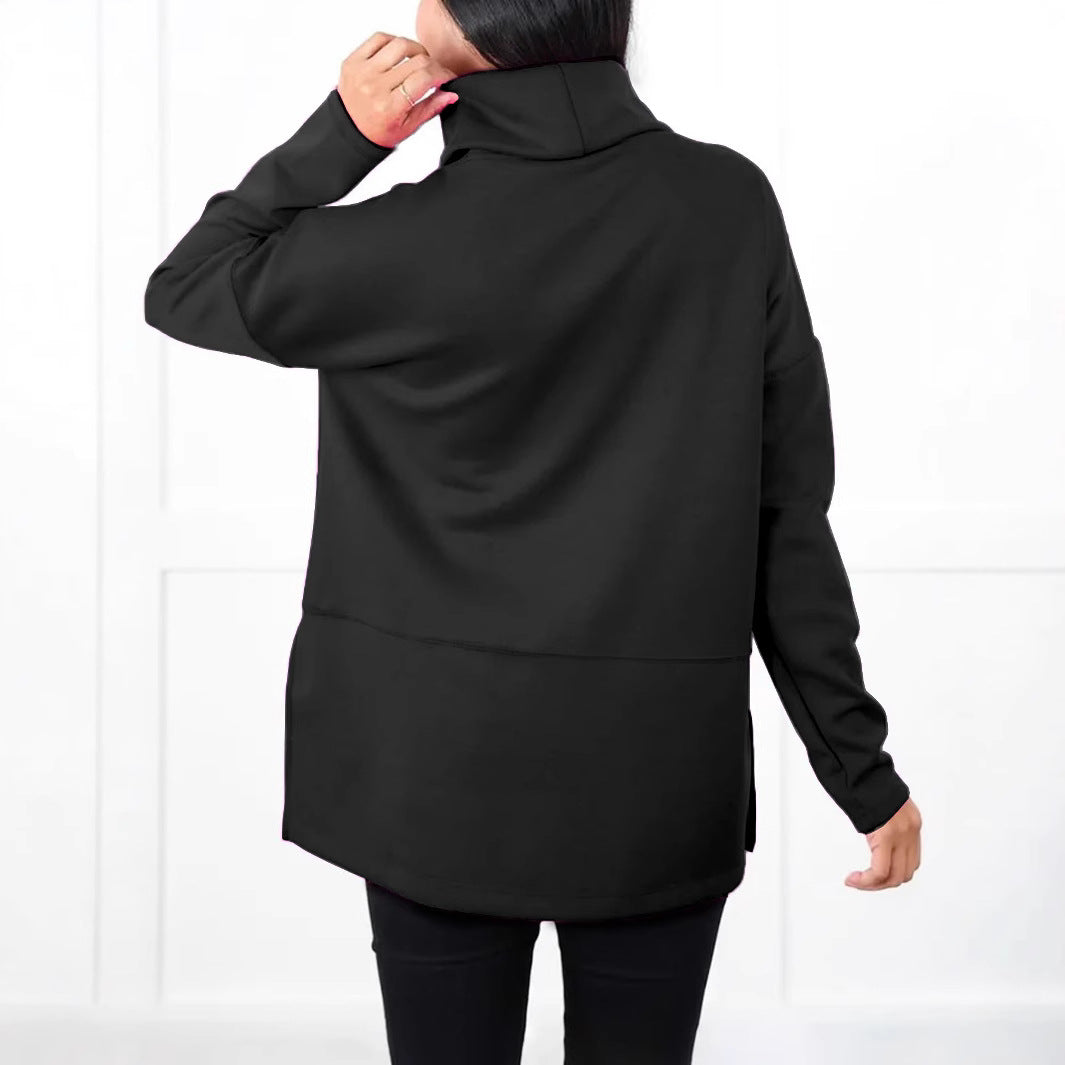 Damen Oversize Sweat-Tunika mit hohem Rollkragen, seitlichen Schlitzen und verlängertem Saum – Avérine