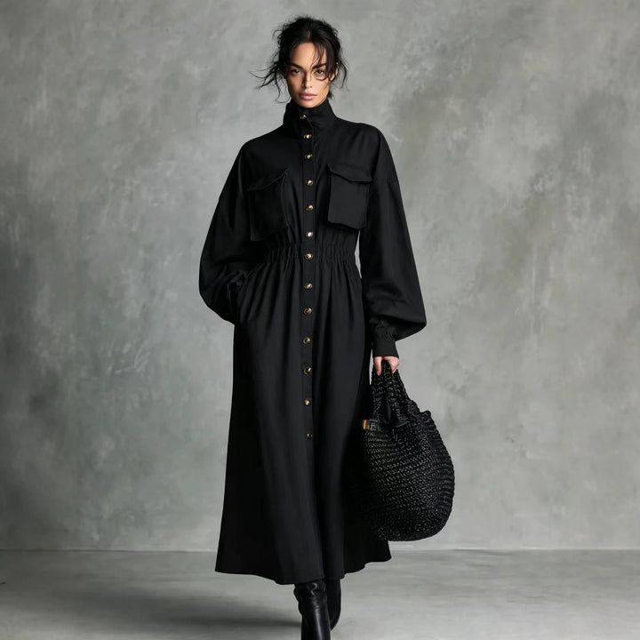 Damen Elegantes Hemdkleid mit Taschen und Taillengürtel Echo Archiv