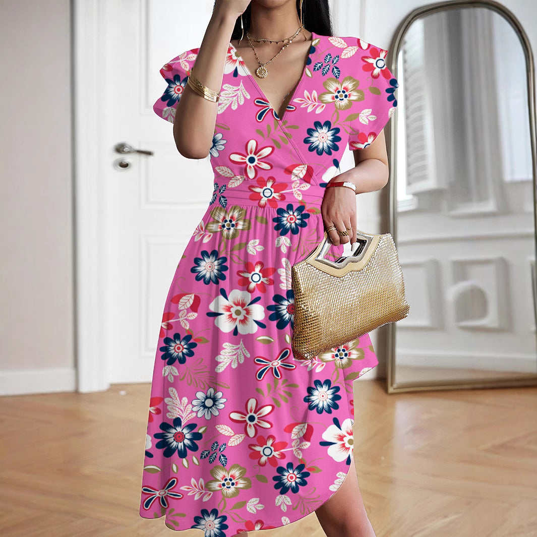Damen elegantes Wickelkleid mit Rüschendetails und Taillierung Echo Archiv