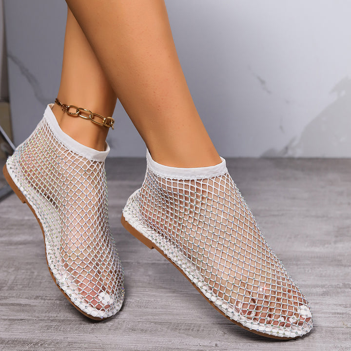 Damen Strick-Netz-Ballerinas mit Schmucksteinbesatz und sockenähnlichem Schaft – Lioré