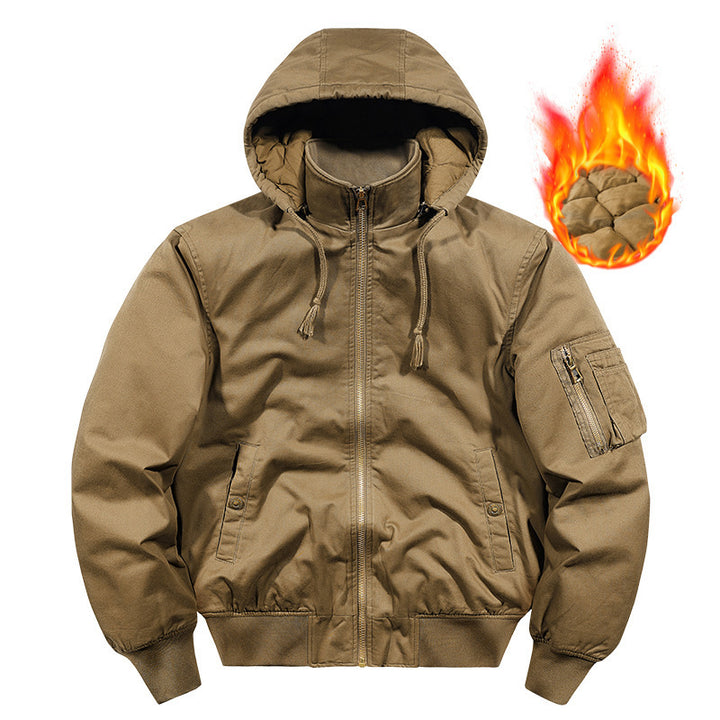 Herren Gefütterte Bomberjacke mit Kapuze und Thermoisolierung, Ärmel‑Utilitytasche – Brevano