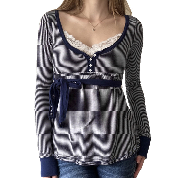Damen Umstands- und Stillbluse mit Empire-Naht, Knopfleiste und Bindegürtel Echo Archiv