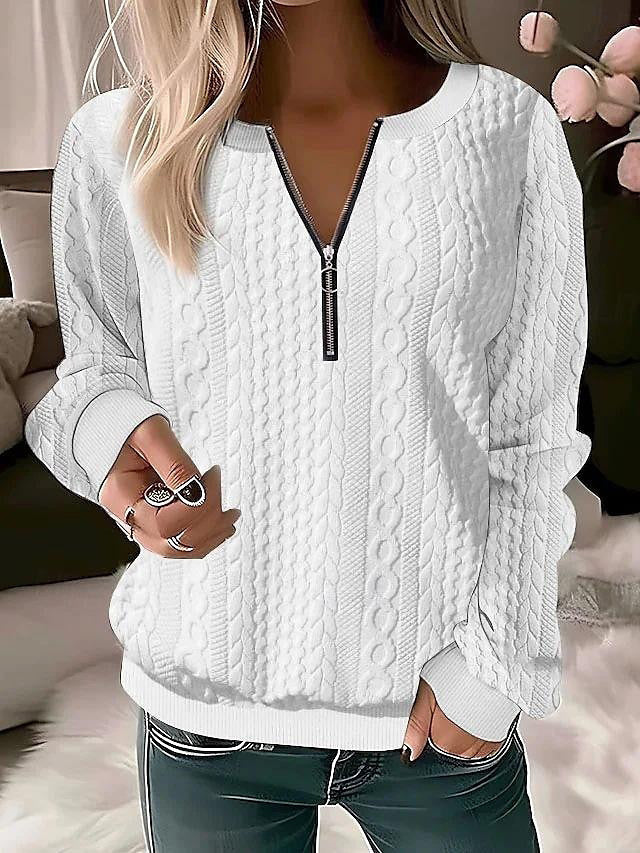 Damen Strickpullover mit Zopfmuster und halbem Reißverschluss Echoarchiv