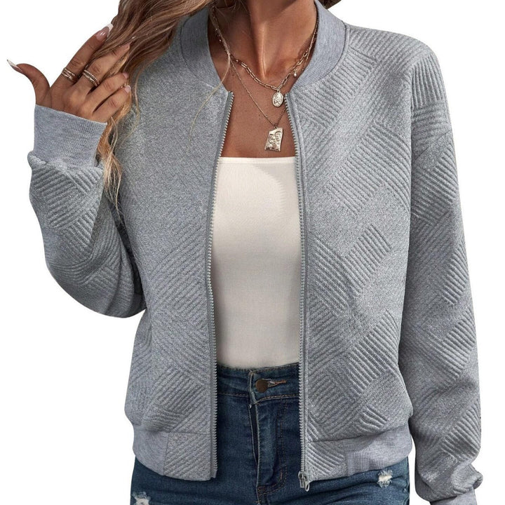 Damen lässige Bomberjacke mit feinem Strukturdesign und praktischen Taschen Echoarchiv