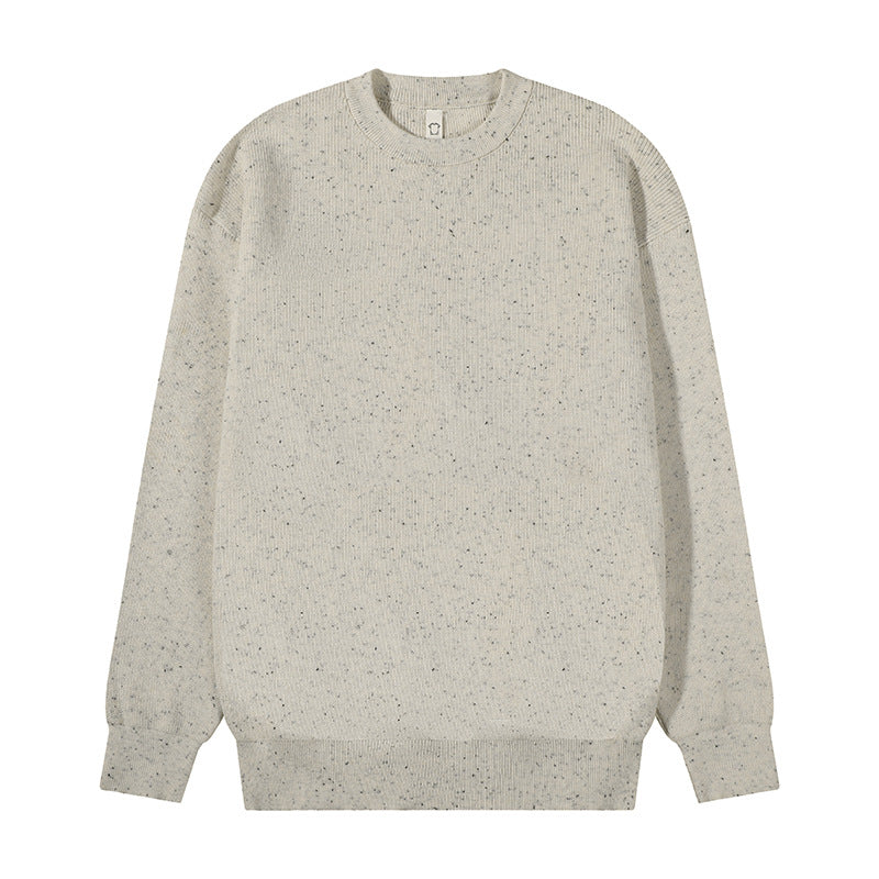 Unisex Großer Rundhals‑Strickpullover aus Mélange‑Garn mit abgesenkter Schulter Echoarchiv
