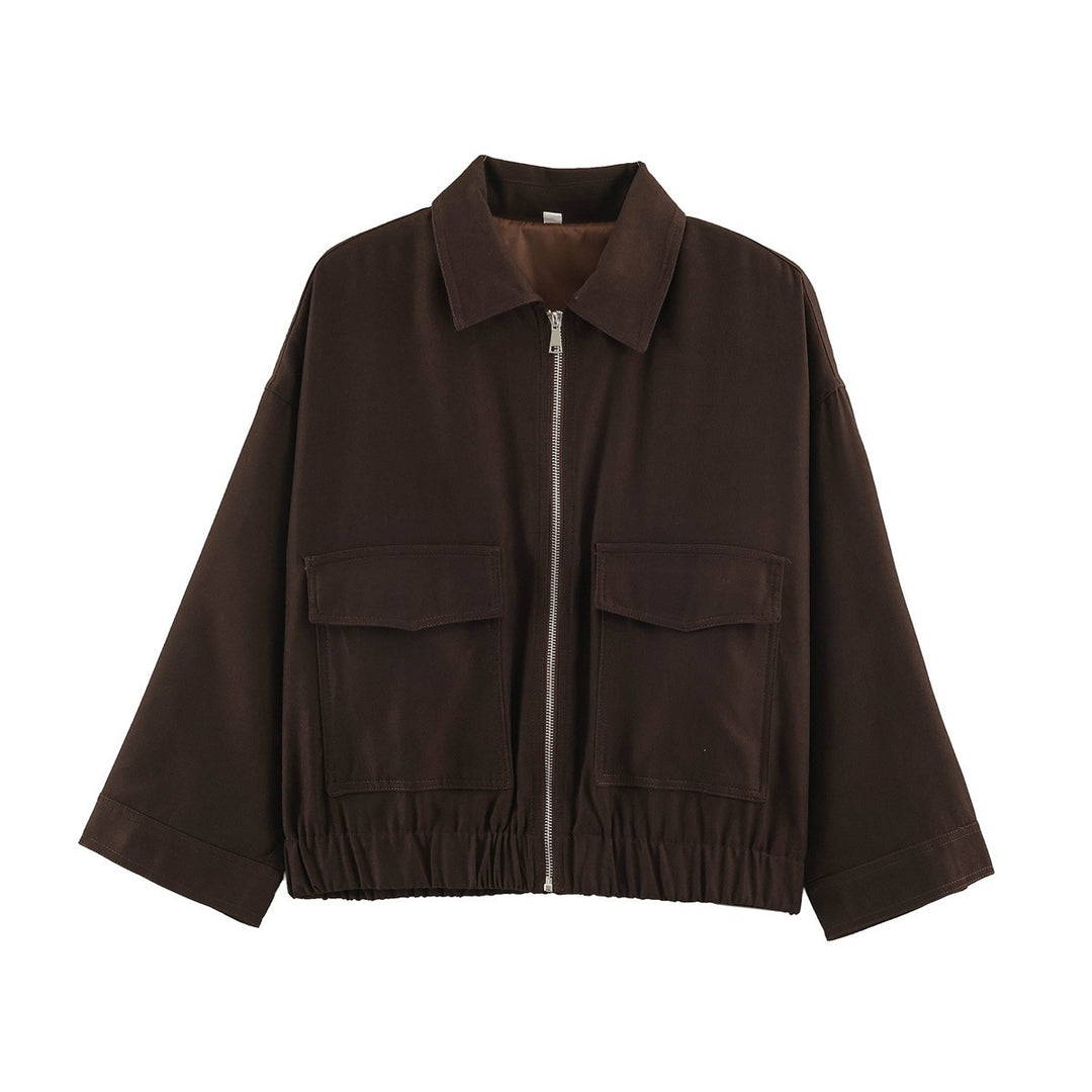 Damen Boxy Cropped Utility-Jacke mit Reißverschluss Pattentaschen und elastischem Saum Echo Archiv